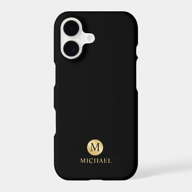 Luxury Black and Gold Personalised Monogram iPhone Case (Back)