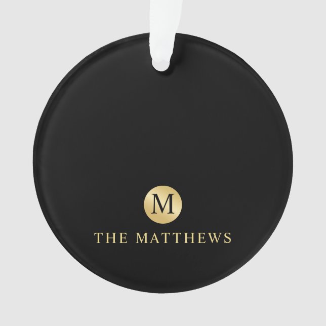 Luxury Black and Gold Personalised Monogram Ornament (Front)