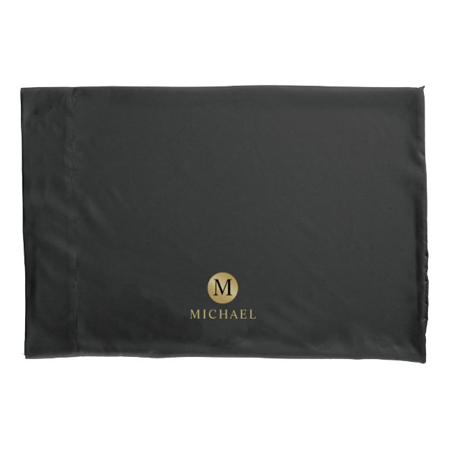 Luxury Black and Gold Personalised Monogram Pillowcase (Front)