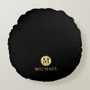 Luxury Black and Gold Personalised Monogram Round Cushion