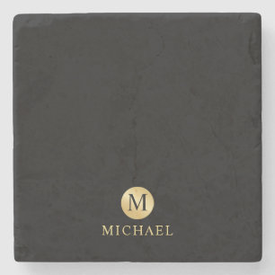 Luxury Black and Gold Personalised Monogram Stone Coaster