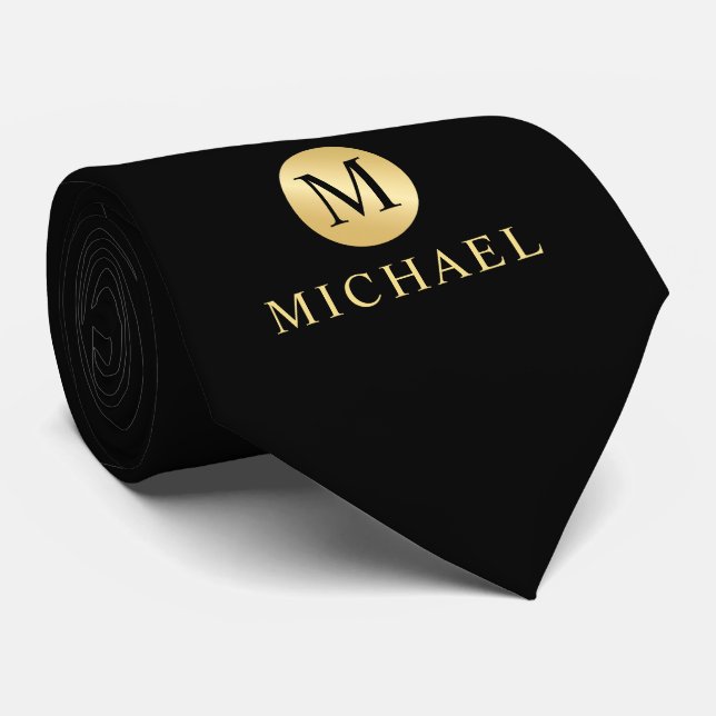 Luxury Black and Gold Personalised Monogram Tie (Rolled)