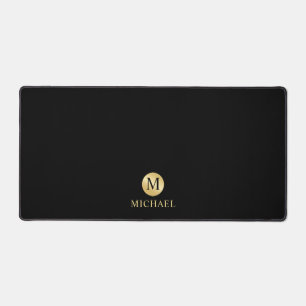 Luxury Black and Gold Personalized Monogram Desk Mat