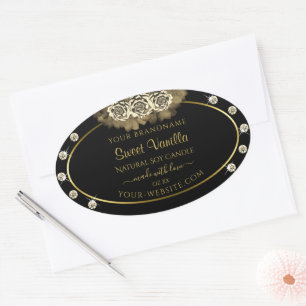 Luxury Black and Gold Product Label Roses Diamonds