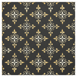 Luxury Black and Gold Quatre Floral Damask Fabric