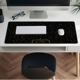 Luxury Black and gold sparkles pattern monogram Desk Mat