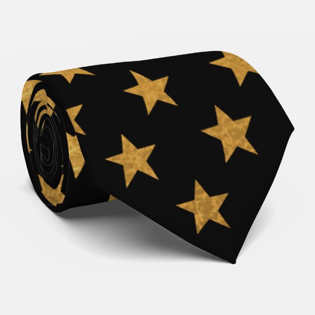 Luxury Black and Gold Star Neck Tie  (Rolled)