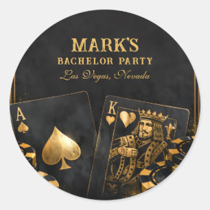 Luxury Black And Gold Vegas Bachelor Party Classic Round Sticker