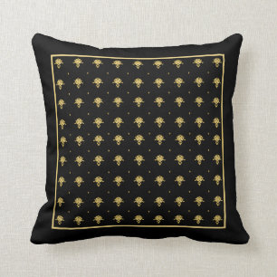 Luxury Black and Gold Vintage Damask Pattern Cushion