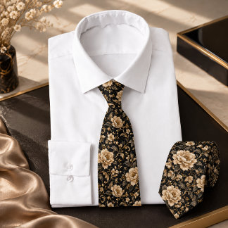 Luxury Black and Gold Vintage Floral Seamless  Tie