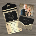 Luxury Black and Gold Wedding All In One Invitation<br><div class="desc">Introducing our exquisite all-in-one wedding invitation, where modern elegance meets timeless luxury. Featuring sleek typography and adorned with shimmering gold glitter accents against a backdrop of black sophistication, this invitation sets the stage for a truly memorable celebration. Personalise it with your custom monogram and a picture of the happy couple...</div>