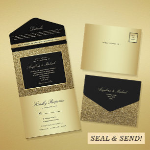 Luxury Black and Gold Wedding All In One Invitation