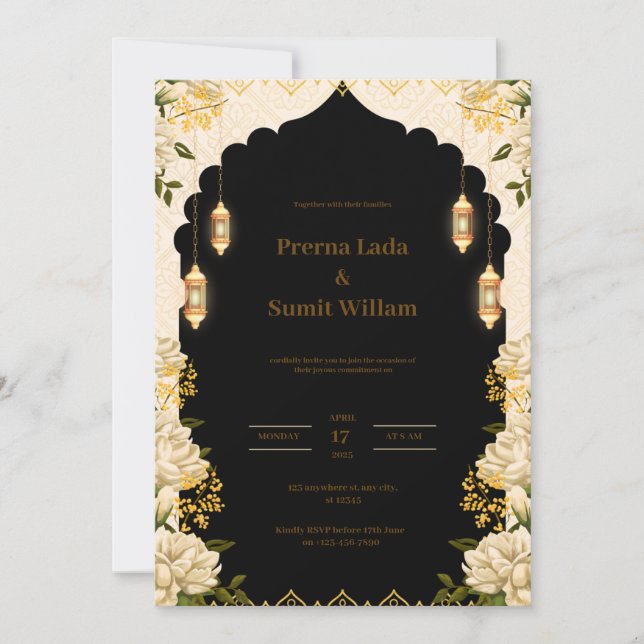 Luxury Black and Gold Wedding Invitation (Front)
