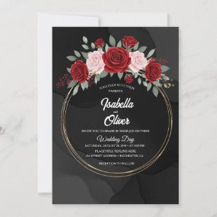 Luxury Black and Gold Wedding Invitation with Red