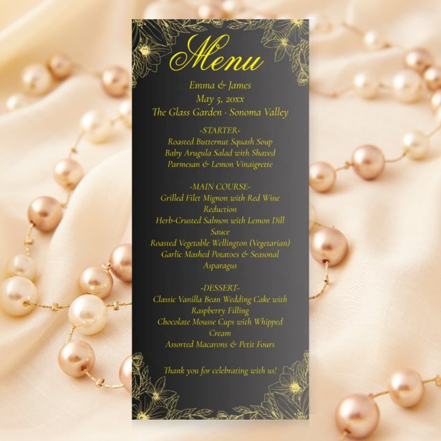 Luxury Black and Gold Wedding Menu Card (Creator Uploaded)