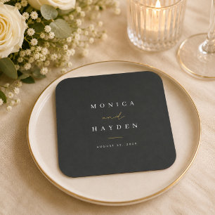 Luxury Black and Gold Wedding Reception Square Paper Coaster