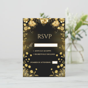 Luxury Black and Gold Wedding RSVP Card