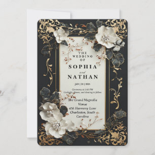 Luxury Black and Gold with Elegant Floral Design Invitation