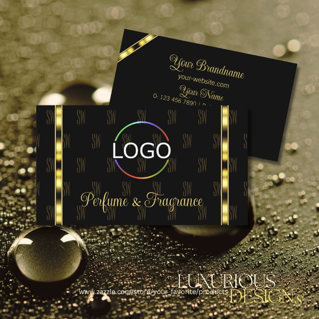 Luxury Black and Gold with Logo Patterned Letters Business Card (Creator Uploaded)