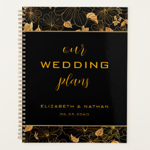 Luxury Black and Golden Floral Pattern Wedding Planner