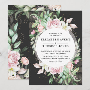 Luxury Black and Pink Floral Wedding Invitation