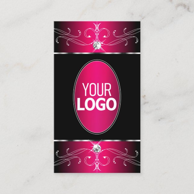 Luxury Black and Pink Ornate Ornaments with Logo Business Card (Front)