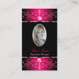 Luxury Black and Pink Ornate Ornaments with Photo Business Card