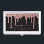 Luxury Black and Rose Gold Sparkle Glitter Drips Business Card Holder<br><div class="desc">Rose Gold Sparkle Glitter Drips Luxury Business Card Case featuring faux glitter dripping in blush pink, rose gold luxury on a classic black background. You're dripping in luxury, so your business cards should be, too! Easy to customise! Feel free to contact us at cedarandstring@gmail.com if you need assistance with the...</div>