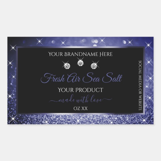 Luxury Black and Royal Blue Glitter Product Labels (Front)