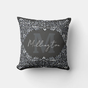 Luxury Black and Silver Diamond Monogram Cushion