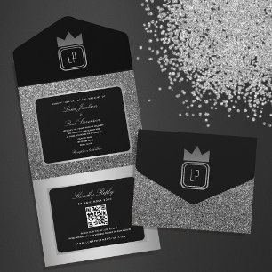 Luxury Black and Silver Wedding All In One Invitation