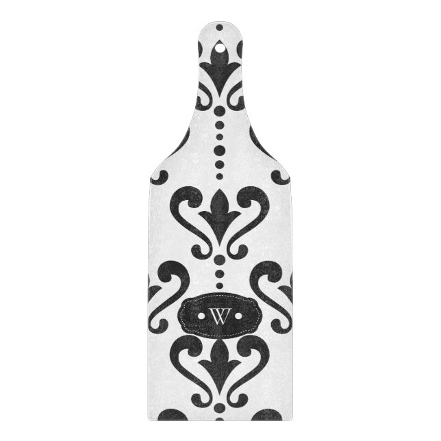 Luxury Black and White Damask Cutting Board (Front)