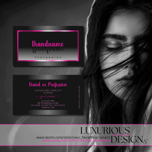 Luxury Black and White Gradient Pink Glamour Frame Business Card