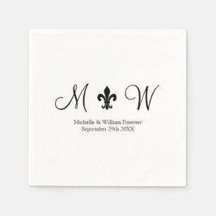 Luxury black and white monogram wedding napkins