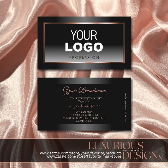 Luxury Black and White Ombre Rose Gold Frame Logo Business Card (Creator Uploaded)