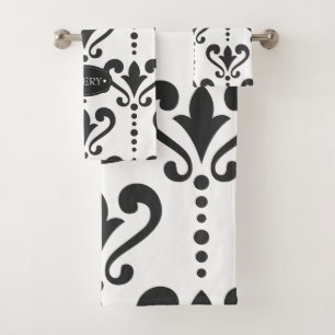 Luxury Black and White Personalised Bath Towel Set