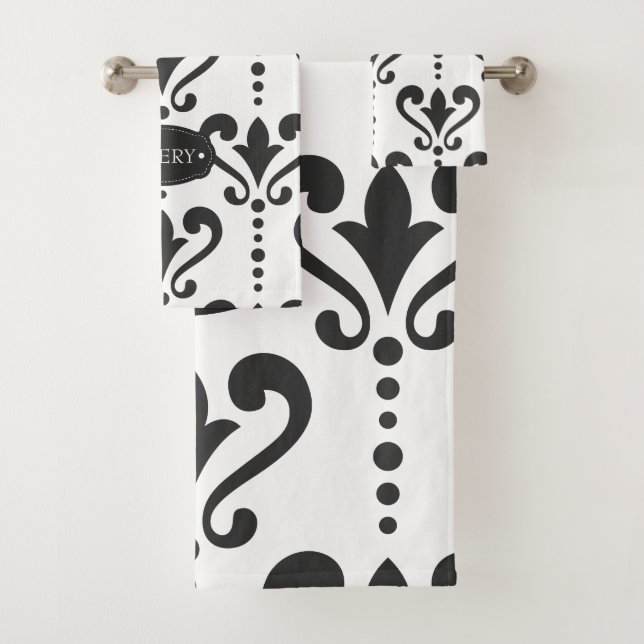 Luxury Black and White Personalised Bath Towel Set (Insitu)