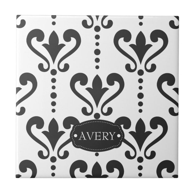 Luxury Black and White Personalised Ceramic Tile (Front)