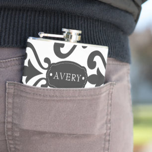 Luxury Black and White Personalised Hip Flask
