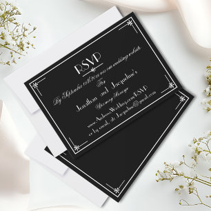 Luxury Black And White Wedding Website RSVP Card