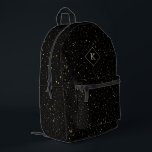 Luxury Black Background Gold Sparkles Monogram Printed Backpack<br><div class="desc">Beautiful and glamourous design featuring a luxury black background with an organic pattern of gold sparkles.</div>