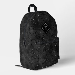 Luxury Black Background White Sparkles Monogram Printed Backpack