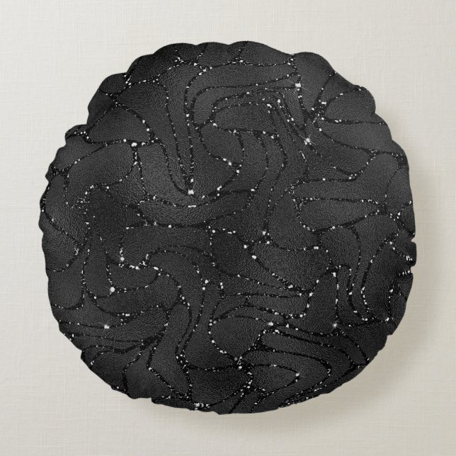 Luxury black background with a sparkling pattern round cushion (Front)