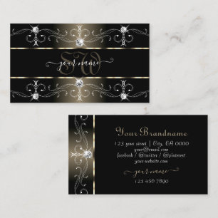 Luxury Black Beige Ornate Borders Jewels Monogram Business Card