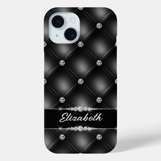 Luxury Black Bling Sparkle Diamond Custom Name  Case-Mate iPhone Case (Back)