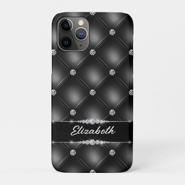 Luxury Black Bling Sparkle Diamond Custom Name  Case-Mate iPhone Case (Back)