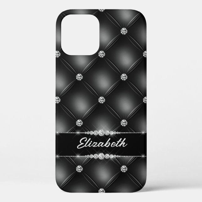 Luxury Black Bling Sparkle Diamond Custom Name  Case-Mate iPhone Case (Back)