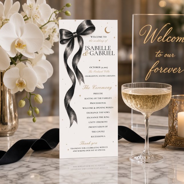 Luxury Black Bow Wedding Program | Elegant (Creator Uploaded)