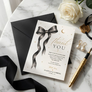 Luxury Black Bow Wedding Thank You Card Elegant