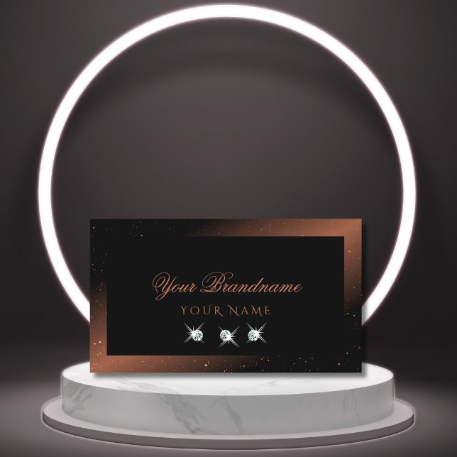 Luxury Black Brown Sparkling Diamonds Elegant Business Card (Creator Uploaded)